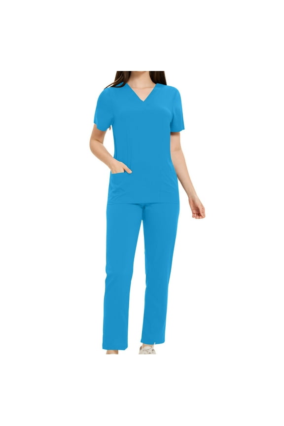 Scrubs Set for Women Nurse Uniform Jogger Suit Stretch Top & Pants with Multi Pocket for Nurse