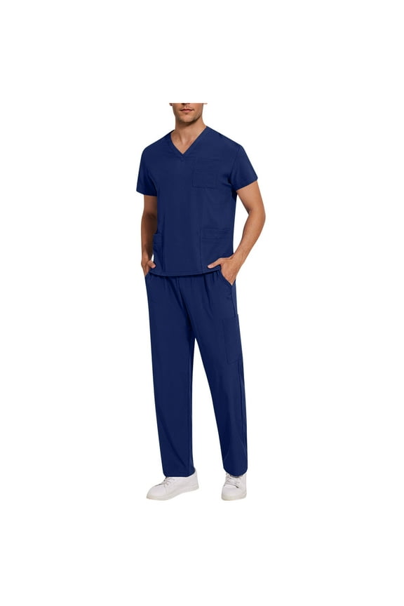 Scrubs for Women Set Medical Uniform 2 Piecec Set Men and Women V-Neck Top & Straight Leg Pants Scrubs Set