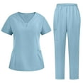 thumbnail image 1 of Hvyesh Scrubs for Women Set Modern Fit V-Neck Top Jogger Pants Nursing Uniform Solid Stretch Workwear, 1 of 3