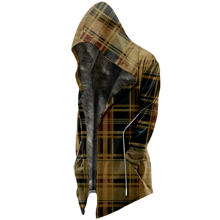 Hvyesh Sherpa Lined Plaid Hoodie Jacket for Men Big and Tall Full Zip Up  Fleece Coat Winter Thick Thermal Windproof Outerwear Long Sleeve Warm  Jackets with Pockets Brown S-6XL 