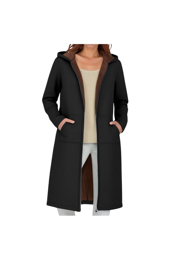 Sherpa Long Hoodies for Women Zip Up Fleece Lined Winter Coats 2025 Warm Long Sleeve Jackets with Poackets