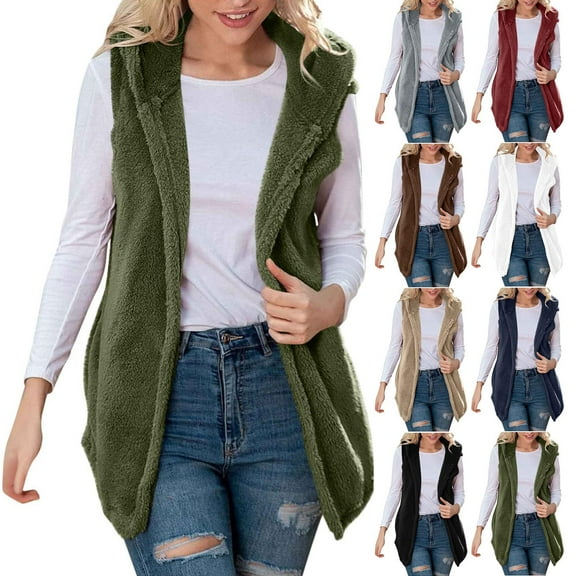 Hvyesh Sherpa Vest for Women Casual Fleece Fuzzy Sleeveless Jackets Warm Zip Up Solid Vests Outerwear with Pockets