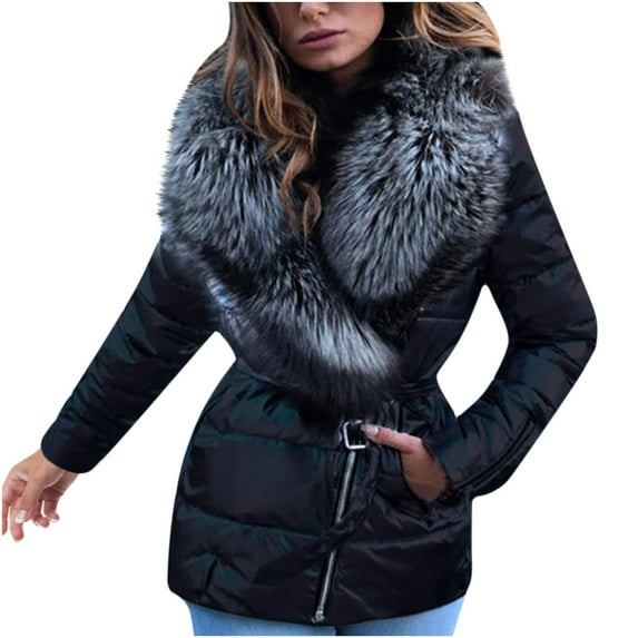 Hvyesh Womens Lightweight Puffer Jacket, Winter Coats for Women Warm Quilted Bubble Padded Hood Coat with Faux Fur Collar