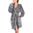 thumbnail image 1 of Hvyesh Short Kimono Robes for Women Plush Long Sleeve Bathrobe Casual Shawl Collar Puffer Lined Towel Bathrobe Comfy Sleepwear Pajamas with Hood, 1 of 7