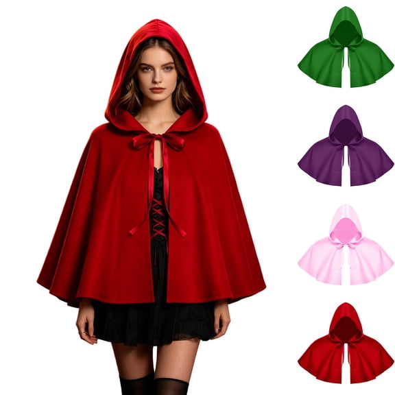 Hvyesh Short Renaissance Cloak with Hood, Medieval Hooded Cloak for Women Man Hobbit Halloween Costume