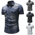 thumbnail image 1 of Hvyesh Short Sleeve Denim Shirt for Men Slim Fit Western Shirts Casual Snap Button Down Lapel Retro Jean Work Shirt, 1 of 6