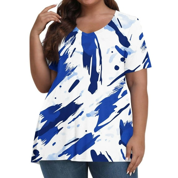 Hvyesh Short Sleeve Shirts for Women Plus Size Summer Tops Casual Tid Dye Print Blouses Regular Fit Tees 2025 Oportunidad única