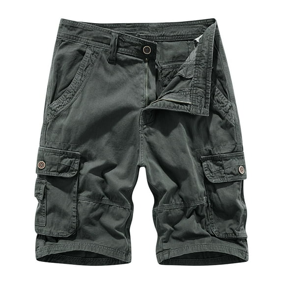 Hvyesh Shorts for Men Multi Pockets Outdoor Hiking Work Shorts Summer Cotton Twill Cargo Shorts with Zipper Button Combat Shorts