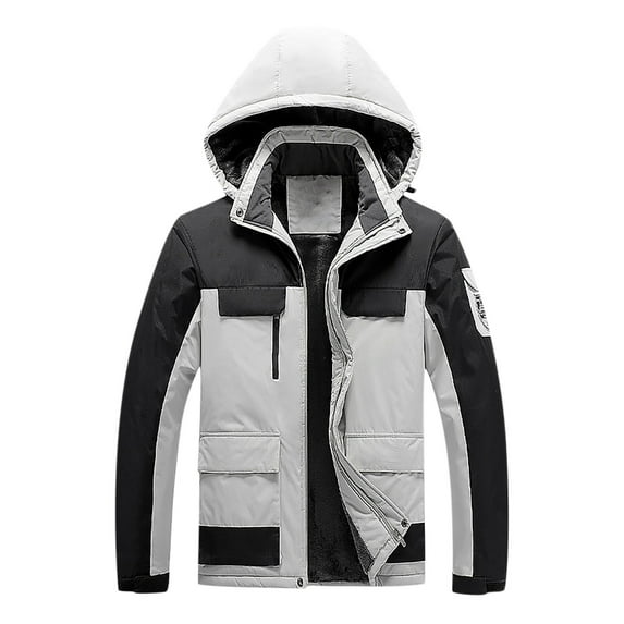 Hvyesh Ski Jacket for Men Big and Tall Mountain Snow Puffer Jacket Windproof Fleece Winter Coat Outdoor Solid Insulated Snow Jackets Coats with Hooded