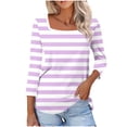 thumbnail image 1 of Hvyesh Stripe Shirts for Women 3/4 Length Sleeve Tunic Tops Lightweight Square Neck Work Tshirt Going Out Blouses, 1 of 7