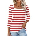 thumbnail image 1 of Hvyesh Stripe Shirts for Women 3/4 Length Sleeve Tunic Tops Lightweight Square Neck Work Tshirt Going Out Blouses, 1 of 7