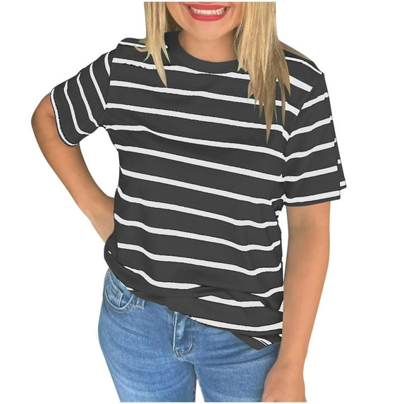 Hvyesh Stripe Shirts for Women Casual Crewneck Short Sleeve T-shirt 2025 Summer Regular Fit Tops