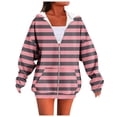 thumbnail image 1 of Hvyesh Striped Zip Up Hoodie Women Oversized Sweatshirt Hoodies Zipper Sweaters Pullover Vintage Preppy Shirt Outfits, 1 of 3