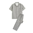 thumbnail image 1 of Hvyesh Summer Cotton Pajama Set for Men Casual Sleepwear Nightwear 2 Piece Sets Cozy Short Sleeve Button Downs Tops Trousers Pajamas Suits, 1 of 3