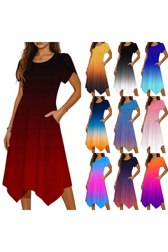 Summer Dresses for Women 2026 Casual Short Sleeve T-Shirt Dress Trendy Tie Dye A Line Midi Dress with Pockets