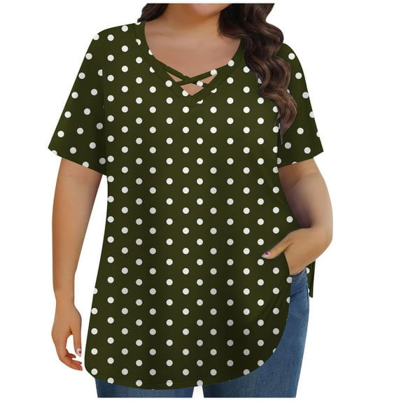 Hvyesh Summer Plus Size Tops for Women Cross Criss V Neck Blouses Vintage Print Tunic Shirts