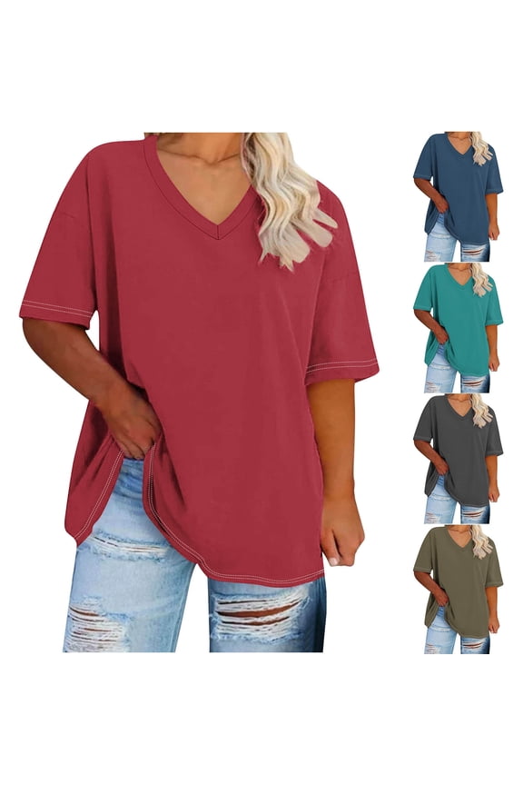 Summer Shorts Sleeve Tshirt Women Slim Fit V Neck Tunic Tops Lightweight Solid Blouses Tee