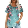 thumbnail image 1 of Hvyesh Summer Tops for Women 2025 Cute Floral Graphic Tee Shirt Dressy Round Neck Short Sleeve Tunic Pullover Petite Ladies Blouses, 1 of 6