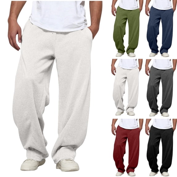 Hvyesh Sweatpants for Men Baggy Wide Leg Sweatpant High Waisted Drawstring Elastic Waist Pants Gym Track Pant with Pockets