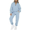 thumbnail image 1 of Hvyesh Sweatsuits for Women Set 2 Piece Workout Going Out Outfits Long Sleeve Quarter Zip Mock Neck Sweatshirts Sweatpants,Lounge Sets for Women Clearance Light Blue XXL, 1 of 6