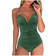 thumbnail image 1 of Hvyesh Swimsuits for Women Tummy Control Bathing Suits V Neck Wrap Ruched Halter Tankini Bathing Suit Slimming Swimwear, 1 of 5