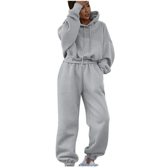 Hvyesh Teen Girls 2 Piece Outfits Y2K Tracksuit Sets Oversized Long Sleeve Hooded Sweatshirts Fall Comfy Loose Fit Pants,Lounge Sets for Women Gray XL