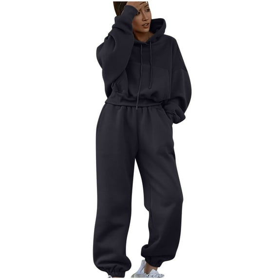 Hvyesh Teen Girls 2 Piece Outfits Y2K Tracksuit Sets Oversized Long Sleeve Hooded Sweatshirts Fall Comfy Loose Fit Pants,Lounge Sets for Women Dark Gray XL