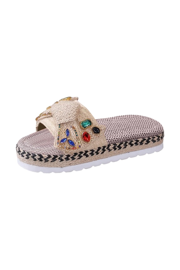 Thick Soled Wedge Sandals Sandals Slip On Flatform Mules for Women Casual Jute Beach Straw Raffia Sandals Boho Style Wedge Sandals