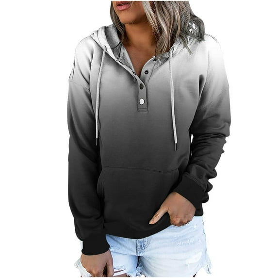 Hvyesh Tie Dye Hoodie Women Drawstring Button down Drop Shoulder Hooded Sweatshirts Loose Long Sleeve Sweater