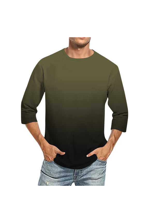 Tie Dye Shirts Mens Big and Tall 3/4 Length Tshirts Jersey Baseball Gradient Tshirt Crew Neck Casual Soft Regular Fit Tees