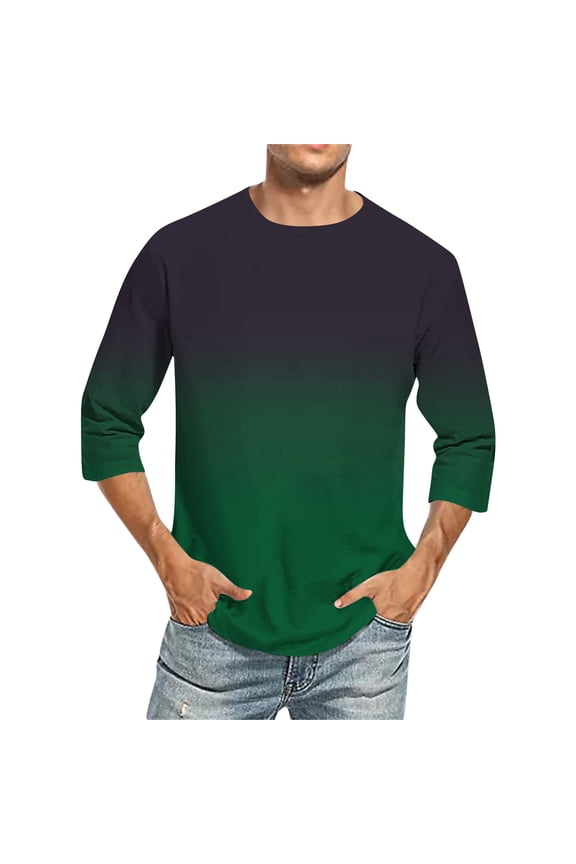 Tie Dye Shirts Mens Big and Tall 3/4 Length Tshirts Jersey Baseball Gradient Tshirt Crew Neck Casual Soft Regular Fit Tees