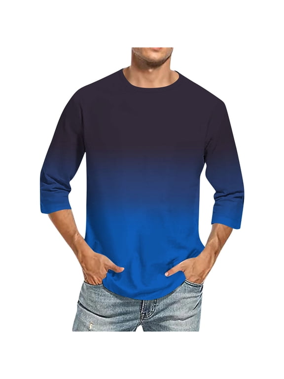 Tie Dye Shirts Mens Big and Tall 3/4 Length Tshirts Jersey Baseball Gradient Tshirt Crew Neck Casual Soft Regular Fit Tees