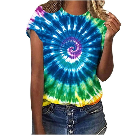 Hvyesh Tie Dye T Shirts for Women Teens Teen Girls Rainbow Tshirts Funny Short Sleeve Summer Tops Round Neck Tees
