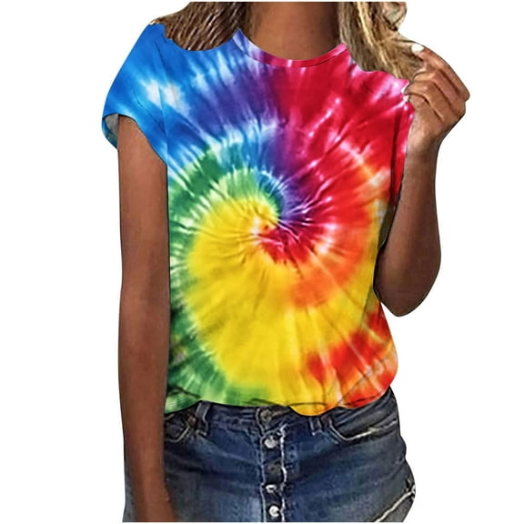 Hvyesh Tie Dye T Shirts for Women Teens Teen Girls Rainbow Tshirts Funny Short Sleeve Summer Tops Round Neck Tees