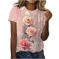 thumbnail image 1 of Hvyesh Tops for Women Short Sleeve Tshirt Dressy Floral Print Casual Tunic Shirt Summer Basic Tees, 1 of 5