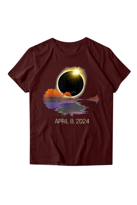 Total Solar Eclipse T-Shirt for Women Summer Round Neck Short Sleeve Shirts ,Women Tshirts Under $10