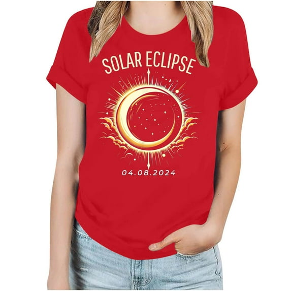 Hvyesh Total Solar Eclipse T-Shirt for Women Summer Round Neck Short Sleeve Shirts ,Women Tshirts Under $10