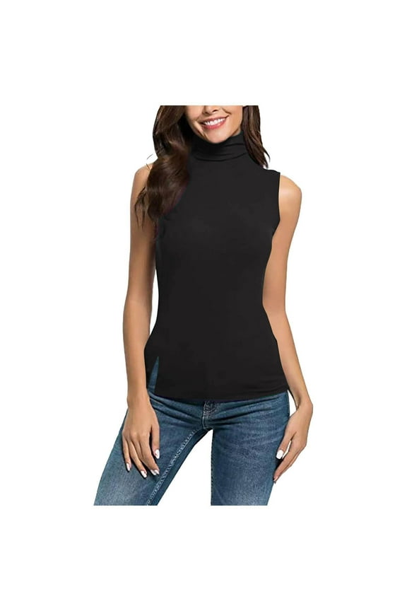 Turtle Necks Tops for Women Sleeveless Plus Size Mock Turtleneck Tank Tops Slim Fit Vest Basic Stretch Undershirts