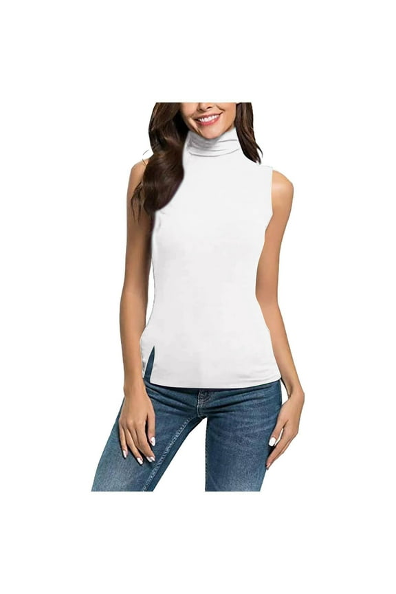 Turtle Necks Tops for Women Sleeveless Plus Size Mock Turtleneck Tank Tops Slim Fit Vest Basic Stretch Undershirts