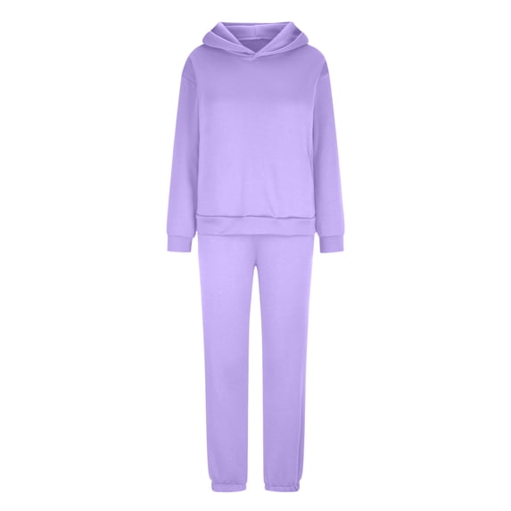 Hvyesh Two Piece Tracksuit for Women Long Sleeve Solid Pullover With Sweatpants 2 Piece Sets Jogger Hoodie Sweatsuit Workout Set