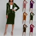 thumbnail image 1 of Hvyesh Two Piece Velvet Suit Sets for Women Formal Solid Blazer Jacket Skirts Set Trendy Work Business Stylish Fall Outfits, 1 of 8