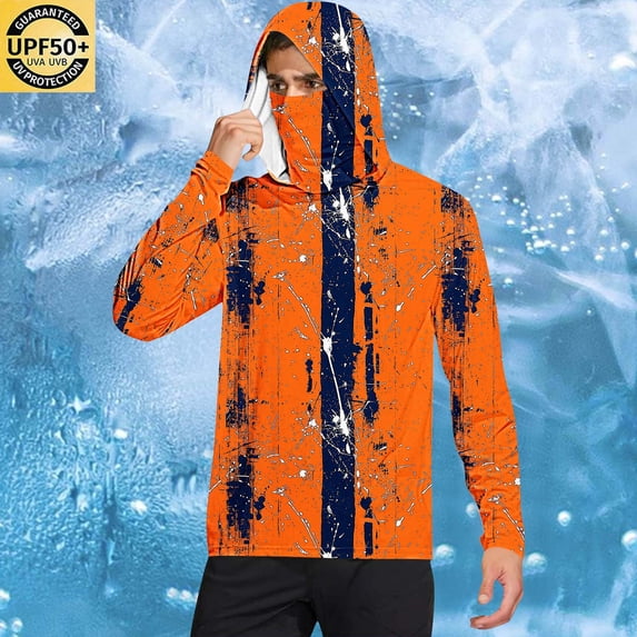 Hvyesh UPF 50+ Fishing Shirts for Men UV Protection Hoodie Shirt with Neck Long Sleeve Quick Dry Hiking Sun Shirts