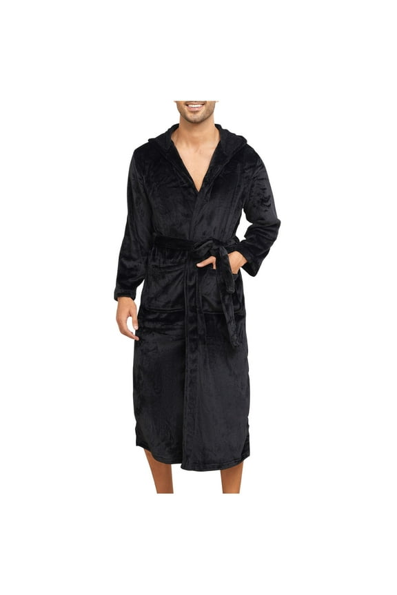 Unisex Plush Fleece Robe Mens Soft Full Long Hooded Bathrobe Cozy Housecoat Terry Robe