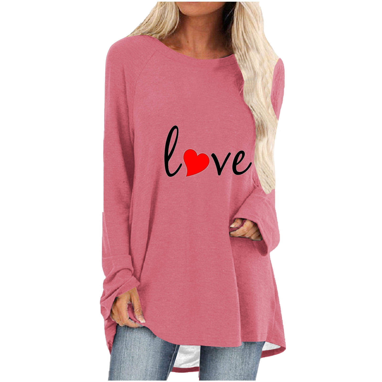 Hvyesh Valentine Day Shirt for Women Long Sleeve Tunic Tops Cute Love