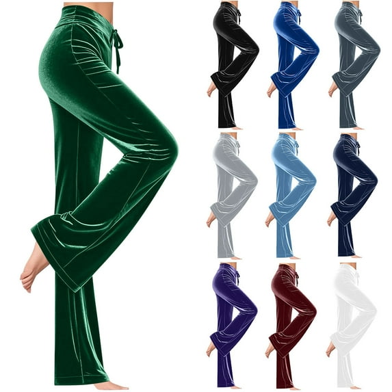 Hvyesh Velvet Pants Women Lounge Velour Flare Pants Casual Wide Leg Yoga Pants High Waisted Drawstring Athletic Pants Long Trousers Streetwear