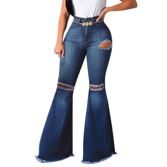 Hvyesh Vintage Bell Bottoms Flare Jeans for Women 90s High Waist Ripped Distressed Wide Leg High Rise Denim Pants