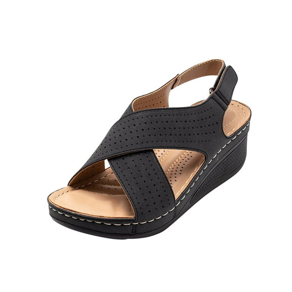 Hvyesh Wedge Sandals for Women Dressy Crisscross Straps Ankle Strap Buckle Sandal Vintage Flatform Wedge Low Heel Slippers House Shoes