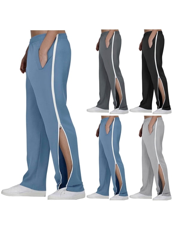 Wide Leg Pants for Men Trendy Side Zipper Pants Casual Elastic Waist Sweatpants Breakaway Post Surgery Pants