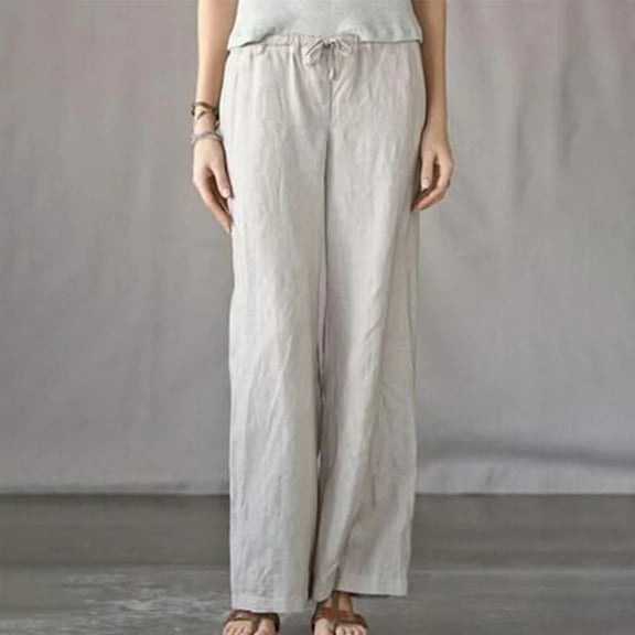 Hvyesh Wide Leg Pants for Women Plus Size Cotton Linen Pant Casual Loose Elastic High Waisted Joggers Pants with Pockets