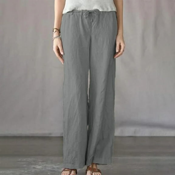 Hvyesh Wide Leg Pants for Women Plus Size Cotton Linen Pant Casual Loose Elastic High Waisted Joggers Pants with Pockets